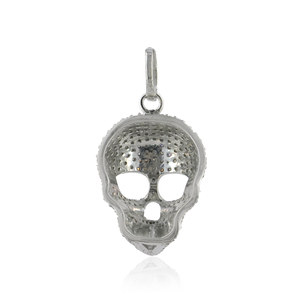 Natural Pave Diamond 925 Sterling <b>Silver</b> Handmade Skull <b>Charm</b> Pendant Halloween Fine Jewelry Wholesale - Product Image 6