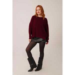 Pull en tricot bordeaux Thessaloniki avec fente latérale, style décontracté, vente en gros - Product Image 4