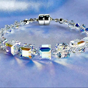 Crystal Cube <b>Bracelet</b> Sterling Silver Magnetic Clasp Elegant Jewelry Gift <b>For</b> Her Handmade Accessory - Product Image 1