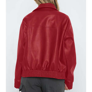 Vestes pour femmes automne hiver dames veste en cuir revers chaud manteau mode femmes Simple bomber veste manteau avec fermeture éclair - Product Image 6