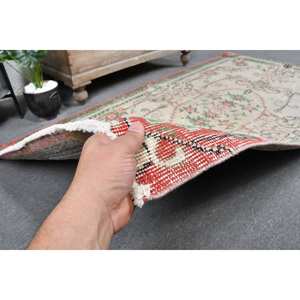 Tapis Turc Classique Vintage Beige Vert 3.6 X 6.8ft Laine Faite à la Main avec Support en Latex Motif Patchwork Rectangulaire pour Chevet - Product Image 3