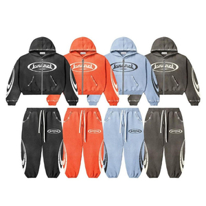 Survêtement surdimensionné pour homme 100% coton Design décontracté lourd avec Streetwear délavé au soleil et broderie imprimée personnalisée pour l'hiver - Product Image 2