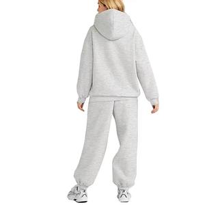Chándales de retazos personalizados en blanco hombro caído conjunto de 2 piezas joggers pantalones sudadera con pantalones de chándal sudaderas con capucha en blanco de gran tamaño - Product Image 2