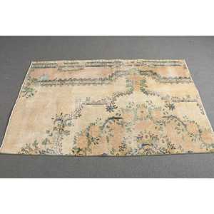 3.2x5.2 ft Turkish Rug, Vintage Rug, <b>Yellow</b> Floral <b>Wool</b> Rug - Product Image 2