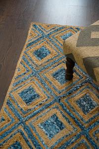 Vente chaude À La Main Design Moderne Naturel Tressé Boho Jute Tapis Bleu Écologique Antidérapant Taille Personnalisable - Product Image 6