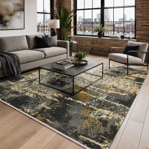 Tapis lavable moderne RW7089 Meridian Ochre de Rug Weavers, chenille lavable, 10 tailles, vente en gros et dropshipping - Product Image 1