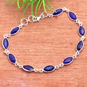 Pulsera de diseñador de Plata de Ley 925 al por mayor hecha a mano facetada Azul zafiro piedra preciosa 8 pulgadas regalo - Product Image 1