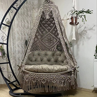 Chaise suspendue en macramé en coton, grand hamac avec support en métal, style bohème, tissé à la main, chaise suspendue pour adulte, grand hamac