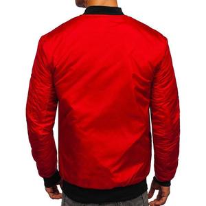 Blouson bomber rouge avec fermeture éclair noire et logo personnalisé, veste zippée décontractée |   Fabricant de vêtements de rue en gros - Product Image 2