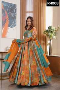 Vêtements ethniques à la mode en organza de soie impression numérique fantaisie non cousue Salwar Kameez Design moderne vêtements de festival de mariage - Product Image 4