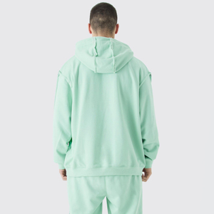 Sweat-shirts à capuche personnalisés pour hommes, en polaire de haute qualité, effet délavé, motif à carreaux, respirants, 380g, coupe ample, 100% coton, brodés - Product Image 2