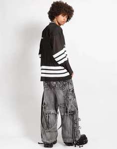 Jean personnalisé en denim délavé doux écologique | denim baggy imprimé respirant unisexe pour les tenues de rue - Product Image 1