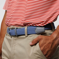 Ceinture de golf formelle pour homme, ajustable, en PU, avec boucle en acier, design tressé élastique, logo en relief disponible, plusieurs couleurs