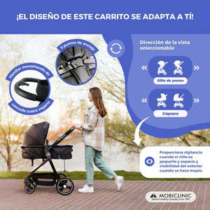 Mobiclinic 3-in-1 có thể gập lại i-kích thước xe đẩy với UV50 + lọc màn chống muỗi & che mưa tối màu xám tối đa trọng lượng 22kg Thiết kế 4 bánh - Product Image 2