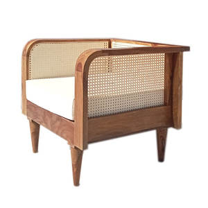 Sillón de madera maciza de teca, respaldo tejido de ratán, cojín para interior y exterior incluido para el hogar, muebles de Hotel para sala de estar - Product Image 5