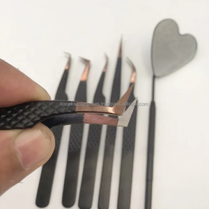 Ensemble de pinces à épiler professionnelles en or rose, pointe noire, acier inoxydable, anti-magnétique, anti-statique, extension de cils en volume, miroir - Product Image 2