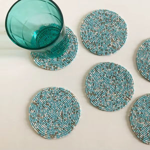Handmade Beaded <b>Coasters</b> - Boho <b>Drink</b> <b>Coasters</b> with Polyester Backing (4x4 Inch) - Product Image 1