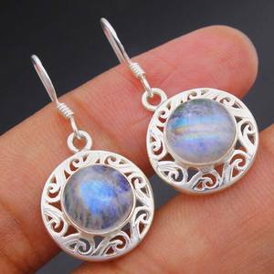 Magnifique boucle d'oreille pendante en pierre de lune renouvelée, forme ovale 6x9 mm, laiton vintage, certifiée IGI, cadeau de fiançailles - Product Image 3