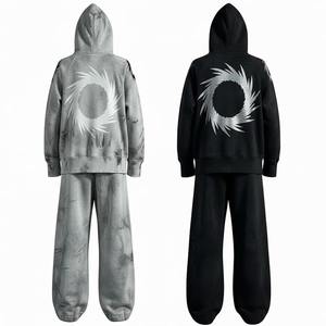 Conjunto Deportivo Informal de Sudadera con Capucha y Pantalones de Chándal con Bordado Degradado, 100% Algodón, para Unisex - Product Image 3