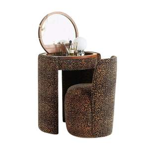 Tocador de Maquillaje Moderno de Lujo Negro 2026, Pequeño, Tapizado con Espejo y Taburete, de Madera de Roble Redonda, Venta al por Mayor para Proveedores - Product Image 6