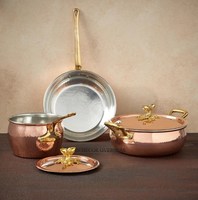 Panci Casserole Ruffoni Terlaris, Terbuat dari Tembaga dengan Tekstur Palu, Bentuk Bulat, untuk Penyajian Makanan, Bahan Stainless Steel untuk Penggunaan Dapur, Panci Laris Manis