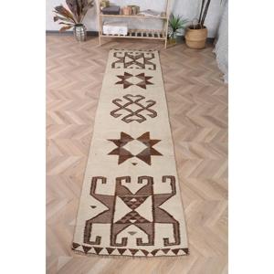 พรมวิ่งสไตล์ตุรกี ขนาด 2.3x9.3 ฟุต (71x282 ซม.) ลายตารางสีน้ำตาลแบบวินเทจ - Product Image 1