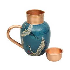 Jarra de Agua de Cobre con Estampado Floral Azul Premium con Asa Elegante para el Hogar, Cenas y Regalos - Product Image 2