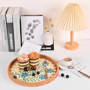 Bandeja de ratán redonda hecha a mano para servir comida con incrustaciones de nácar, nuevo patrón para decoración del hogar y la cocina, venta al por mayor de Vietnam - Product Image 5
