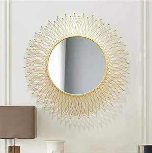 Elegante lujo moderno Sunburst oro europeo decorativo espejo de pared hecho a mano hierro ecológico fácil de limpiar maquillaje montado en la pared - Product Image 1