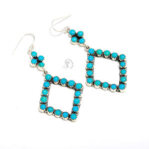 New Simple Western Style 925 <b>Sterling</b> <b>Silver</b> Round Cut Bezel Setting Turquoise Gemstone <b>Drop</b> <b>Earring</b> for Women Jewelry Wholesale - Product Image 1