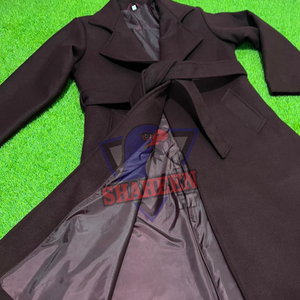 Manteau long pour femme en mélange de coton et de laine de haute qualité, à double boutonnage, ceinturé, chaud, anti-plis, écologique - Product Image 3