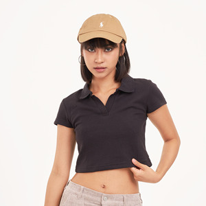 Usine directe nouveau Design noir gaufré col en v pour Polo haut court à manches courtes décontracté mode t-shirt tricoté respirant - Product Image 2