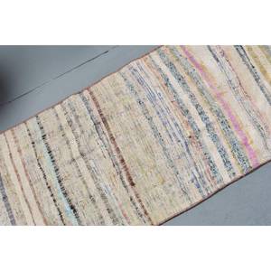 Alfombra turca vintage de 1,9x4,4 pies, diseño de retazos clásico hecho a mano blanco rústico para entrada de adolescentes, Material de lana, respaldo de látex - Product Image 5