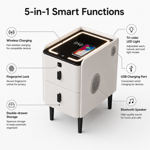 <span class=keywords><strong>Table</strong></span> <span class=keywords><strong>de</strong></span> <span class=keywords><strong>chevet</strong></span> intelligente avec haut-parleur Bluetooth, charge sans fil, <span class=keywords><strong>2</strong></span> <span class=keywords><strong>tiroirs</strong></span>, LED tricolore, port USB, en bois massif pour chambre à coucher - Product Image 2