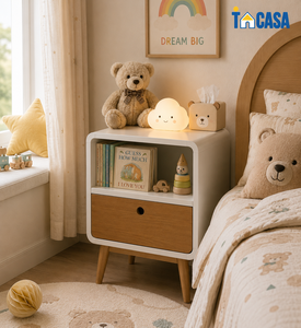 Minimalist <b>Bedside</b> <b>Storage</b> Cabinet with Open Compartment and Wooden Legs for Modern Interiors - Product Image 2