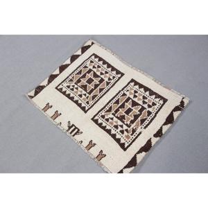 Turkish <b>Vintage</b> <b>Rug</b>, 2,8x2 ft <b>Rug</b>, White Abstract Wool <b>Rug</b> - Product Image 4