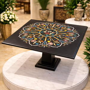 Table basse en marbre noir de style traditionnel fait à la main, plateau en pierre durable, meubles pour la maison, salon - Product Image 5