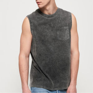 Débardeur musculaire sans manches délavé à l'acide, lourd, délavé, mode masculine, streetwear, prix de gros, OEM, prix bas - Product Image 1