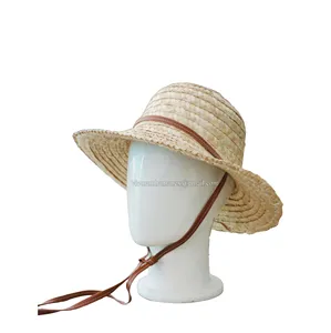 Высококачественная натуральная белая соломенная шляпа с ремешком на подбородке из кожи-модель HA315, экспорт из Вьетнама