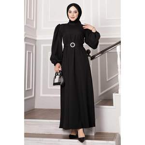 Crepe Coated <b>Belted</b> <b>Dress</b> Black - Product Image 3