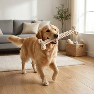 Juguete para Perro Ecológico Jumbo, Hueso de Cuerda Blanco, Juguete Duradero de Algodón y Felpa con Sonido en Forma de Palo para Jugar y Regalar - Product Image 3