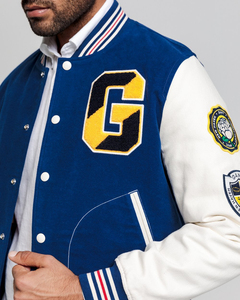 Chaqueta universitaria de cuero personalizada con logo bordado, chaqueta de béisbol tejida para clubes universitarios, con botones de piel de oveja para invierno - Product Image 3