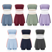 Set Baju Olahraga Wanita Custom Warna-Warni, Atasan Tube Top, Rok Pendek, Bahan Stretch, Pakaian Fitness, Yoga, Tenis, Buatan Cina, Pengiriman 7 Hari