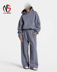 Survêtements pour femmes sur mesure, gris glacé surdimensionné avec passepoil, deux pièces, respirants, vêtements de sport et de loisirs, ensembles de survêtements pour femmes - Product Image 1