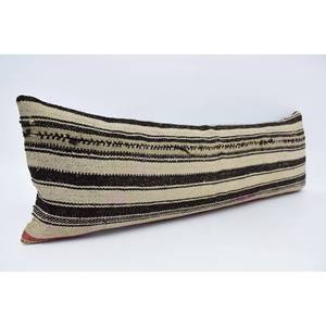 Coussin décoratif rectangulaire beige en laine Kantha patchwork, 12x36 pouces, écologique, antidérapant, tissé, brodé, imprimé vintage - Product Image 3