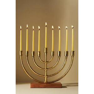 Decorative Metal Candle Stand 9 Arms Menorah Table Accessories Wooden Base Luxury Candle Holder Metal Crafts Simple Style - Product Image 1
