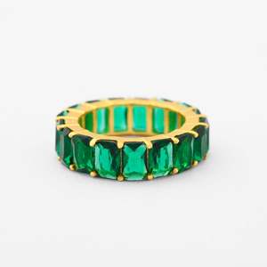 Fine Natural Stone Eternity <b>Ring</b> with Emerald Zirconia Sterling <b>Silver</b> Luxury <b>Ring</b> for <b>Men</b> & Women - Product Image 2