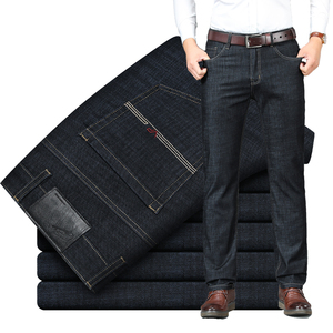 Pantalones vaqueros clásicos para hombre, pantalones casuales rectos elásticos negros azules lavados - Product Image 2