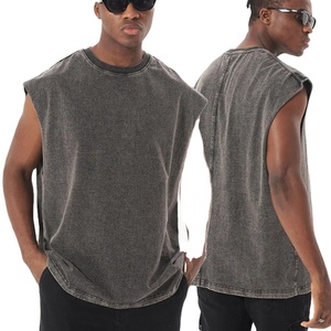 เสื้อกล้ามออกกำลังกายผ้าฝ้ายหนาน้ำหนักมากสำหรับผู้ชาย ไซส์ใหญ่ แฟชั่นสตรีทแวร์ฤดูร้อน เสื้อยืดแขนกุดทรงหลวม ขอบเสื้อแบบย้อมสีเอซิด - Product Image 1
