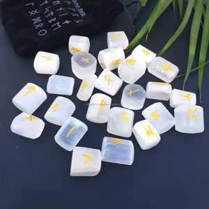 Best 25-Piece White Selenite <b>Crystal</b> <b>Set</b> Engraved Tumbled Runes for Feng Shui Healing and Runes <b>Sets</b> - Product Image 3
